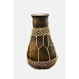 Vintage Mid Century Wooden Vase With Basketry Weave Overlay